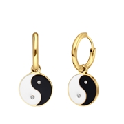 Stalen goldplated oorringen met ying yang (1070145)