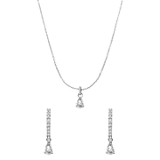 Zilveren set ketting en oorringen druppel zirkonia (1070171)