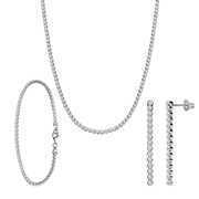 Zilveren set ketting, armband een oorknoppen zirkonia (1070191)