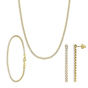 Zilveren goldplated set ketting, armband en oorknoppen zirkonia (1070192)