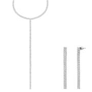 Silberfarbenes Modeschmuckset mit Halskette und Ohrringen mit Strassbesatz (1070279)