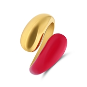 Stalen goldplated ring met roze emaille (1070811)