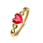 Promise Ring im Vintage-Stil aus Edelstahl, vergoldet, mit rotem Zirkonia in Herzform (1070866)