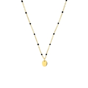 Halskette aus Edelstahl, vergoldet, schwarze Emaille-Gravuranhänger (1071027)