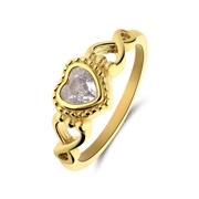 Stalen goldplated vintage ring met hart wit (1071031)