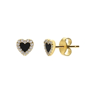Zilveren goldplated oorbellen met een hartvormige Black Agate gemstone (1071103)