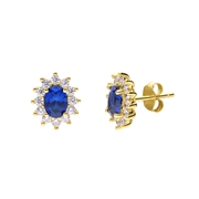 Zilveren goldpalted oorbellen met blauwe steen en zirkonia (1071167)