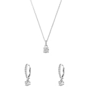 Silbernes Schmuckset mit Ohrringen und Halskette mit rundem Zirkonia (1069084)