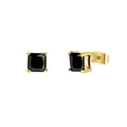 Gerecycleerd stalen oorbellen gold met vierkante zirkonia 8mm (1061245)