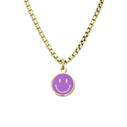 Vergoldete Edelstahlhalskette mit violettem Smiley (1067738)