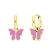 Stalen goldplated oorbellen met vlinder roze (1067757)