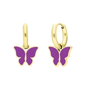 Stalen goldplated oorbellen met vlinder violet (1067765)