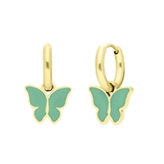 Stalen goldplated oorbellen met vlinder mint (1067777)