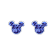 Stalen oorknoppen Mickey Mouse met licht sapphire kristal (1068012)