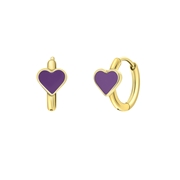 Stalen goldplated oorringen met hart emaille violet (1068521)